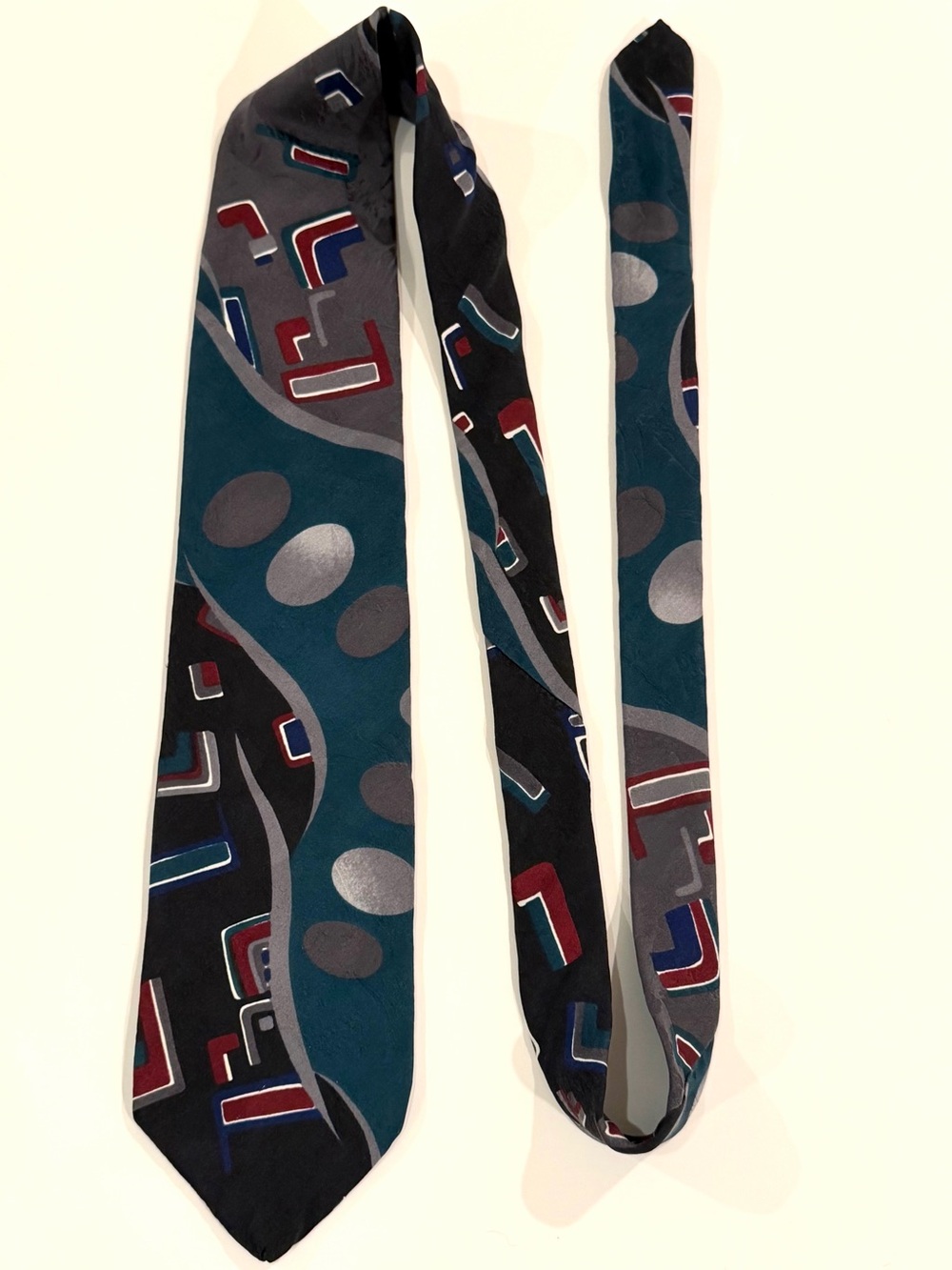 Vintage Palani 100% Silk Neck Tie Made In USA Colorblock Abstract Architectural
